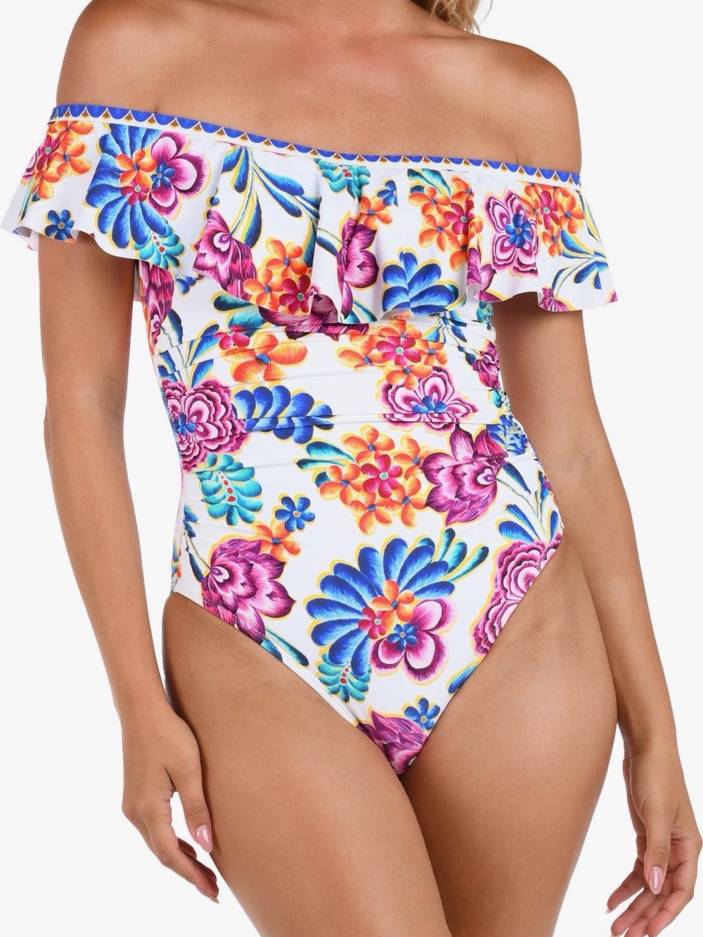 La Blanca Paradiso Ruffle Off-Shoulder One-Piece Swimsuit Size 6